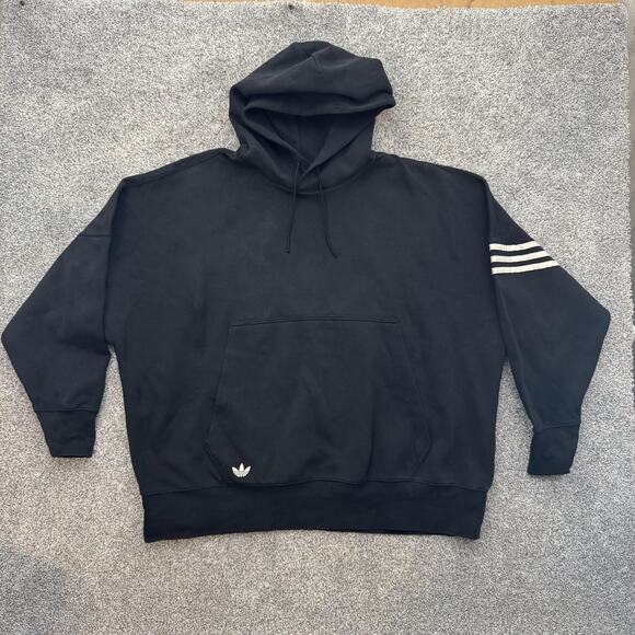 Adidas Hoodie Mens 2XL Black Trefoil Three Stripes Pullover Sweatshirt HM1871 - Picture 1 of 15